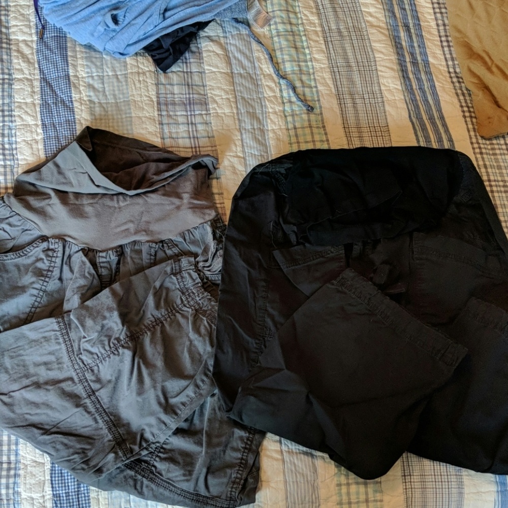 Grey and black cargo maternity pants, size L